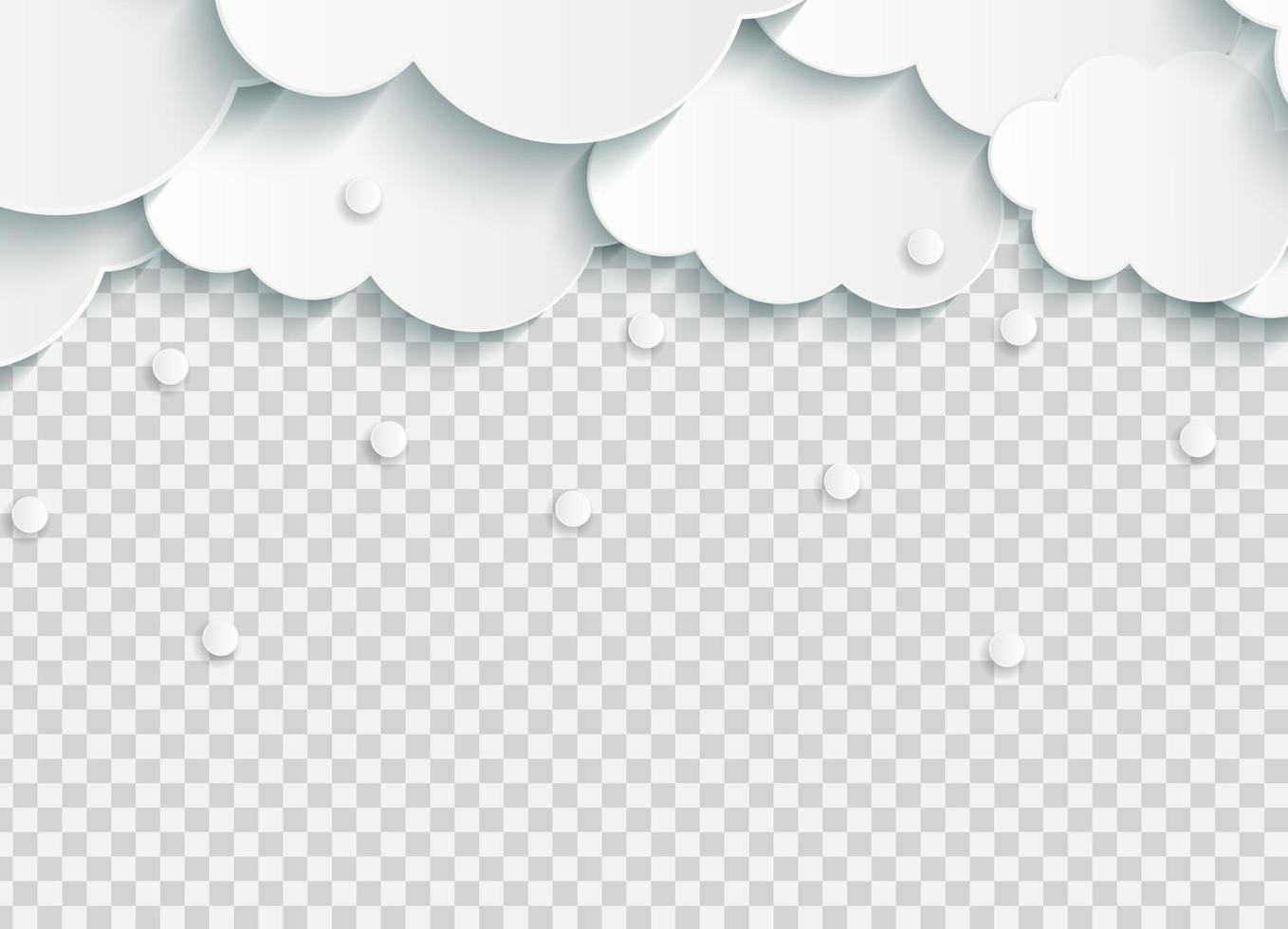 Abstract Paper Clouds with Snowflakes on Transparent Vector Illustration