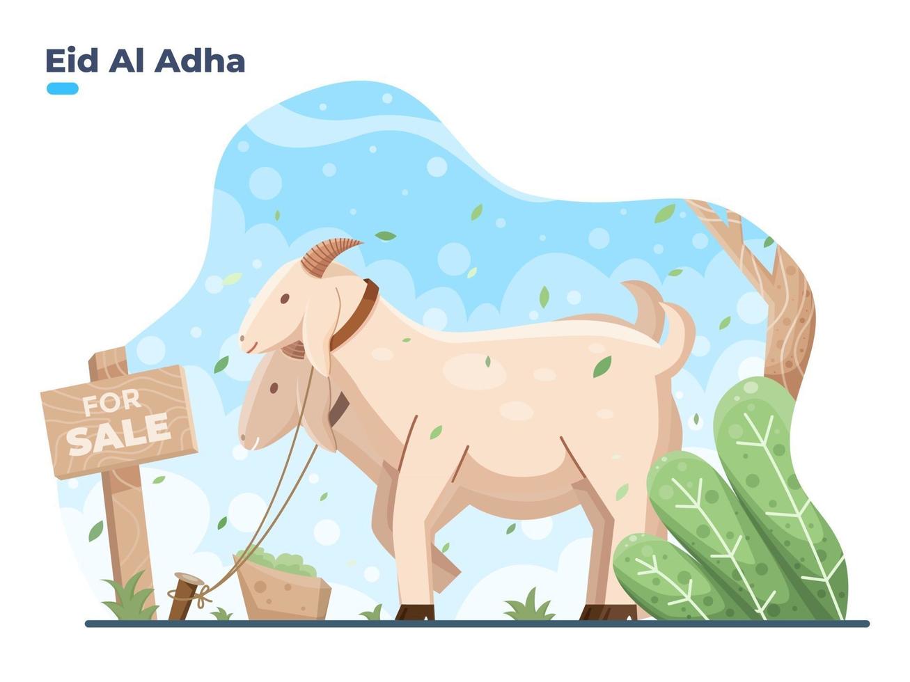 Ilustración de eid al adha vendiendo animales. animales de cabra u oveja para la venta durante eid al adha mubarak. vector