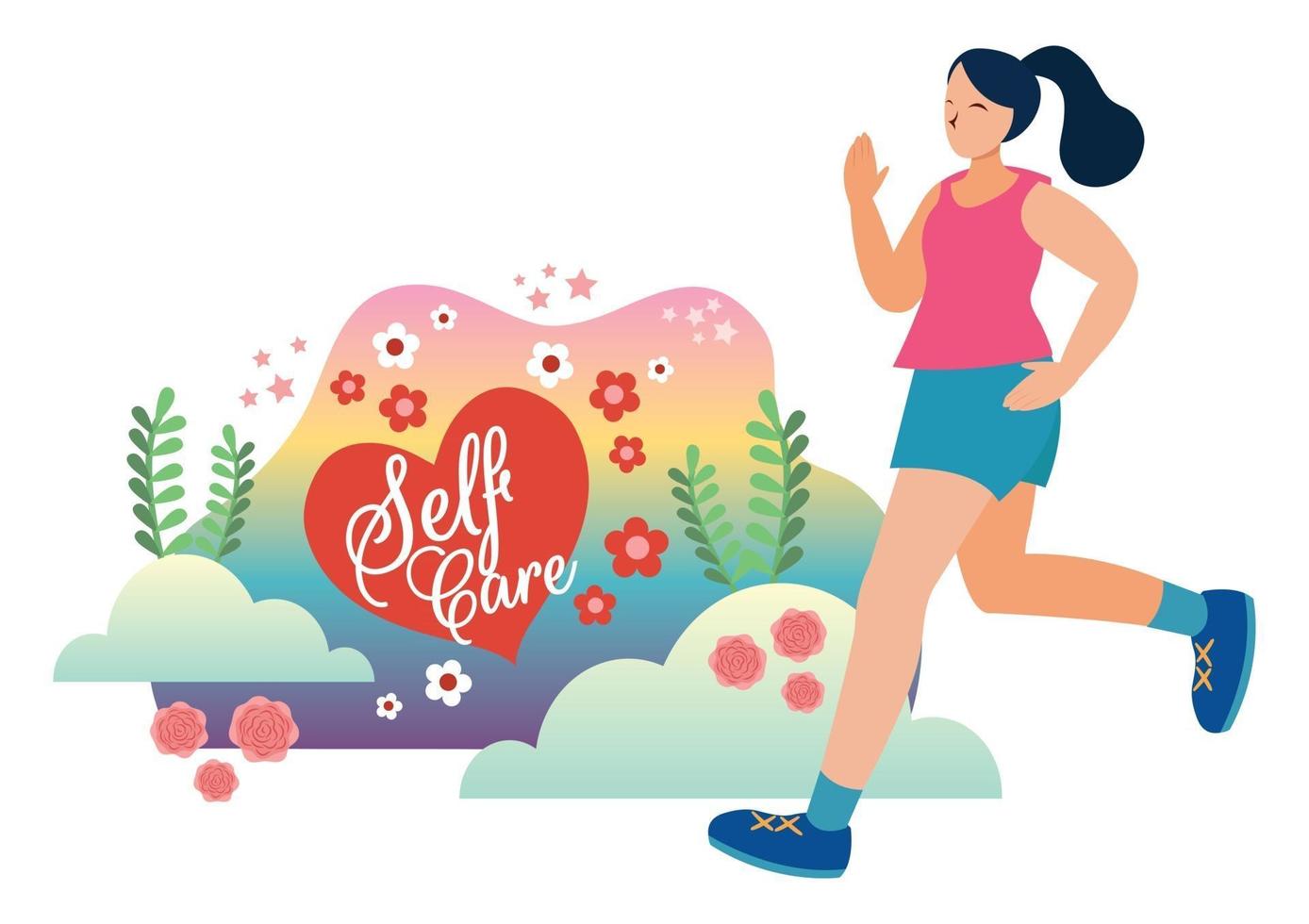 girl jogging self care concept vector