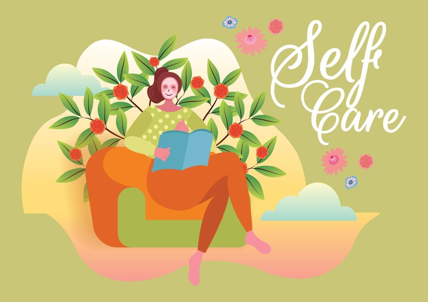 time to reading book self care concept vector