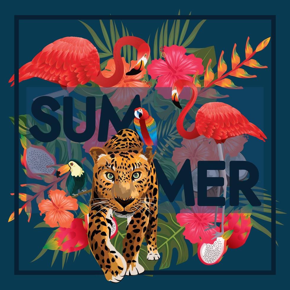 tropical wildlife and leafs summer background vector