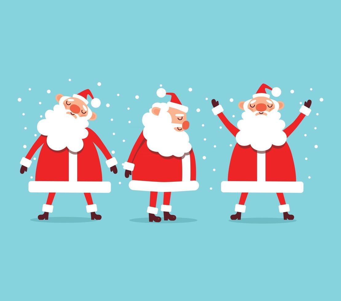 Christmas set of funny Santa clauses on blue background vector