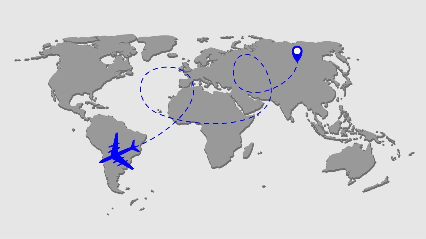 Airplane dotted flight background above world map. Vector Illustration