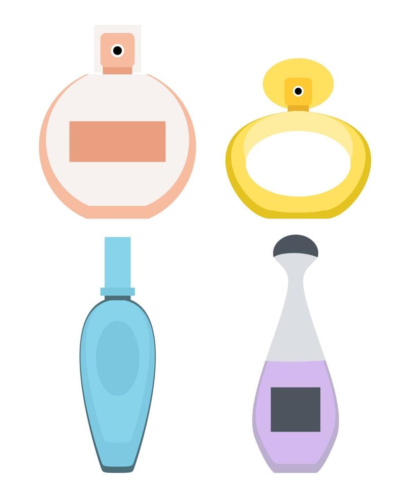 Collection of perfume and adekalon bottle icon. Vector Illustration