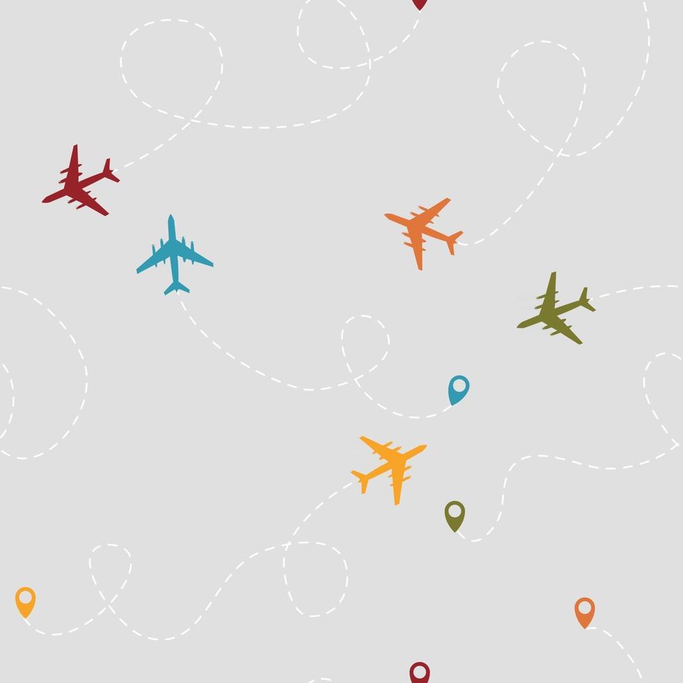 Airplane dotted flight seamless pattern background. Vector Illustration