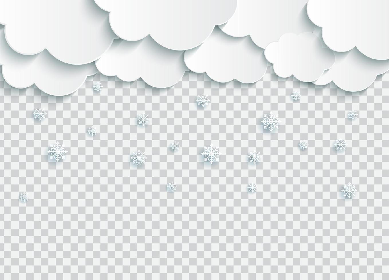 Abstract Paper Clouds with Snowflakes on Transparent Vector Illustration