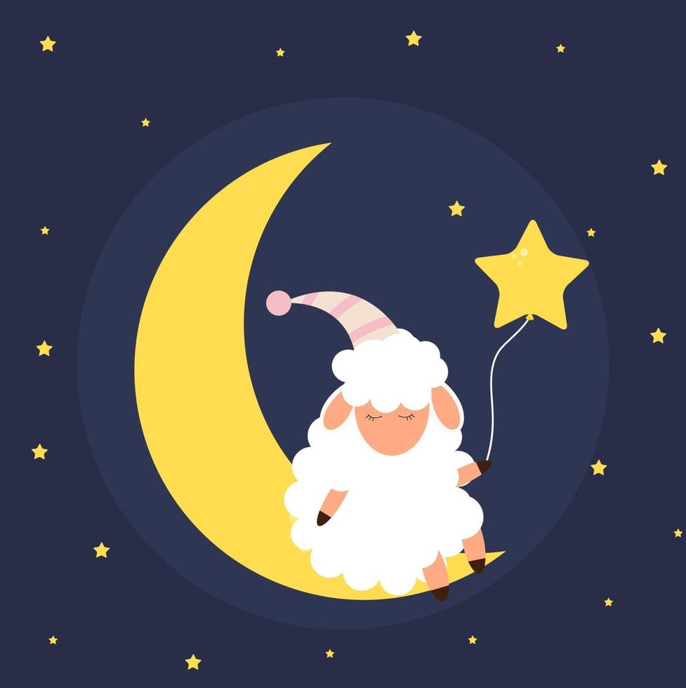 linda ovejita en el cielo nocturno. dulces sueños. ilustración vectorial vector