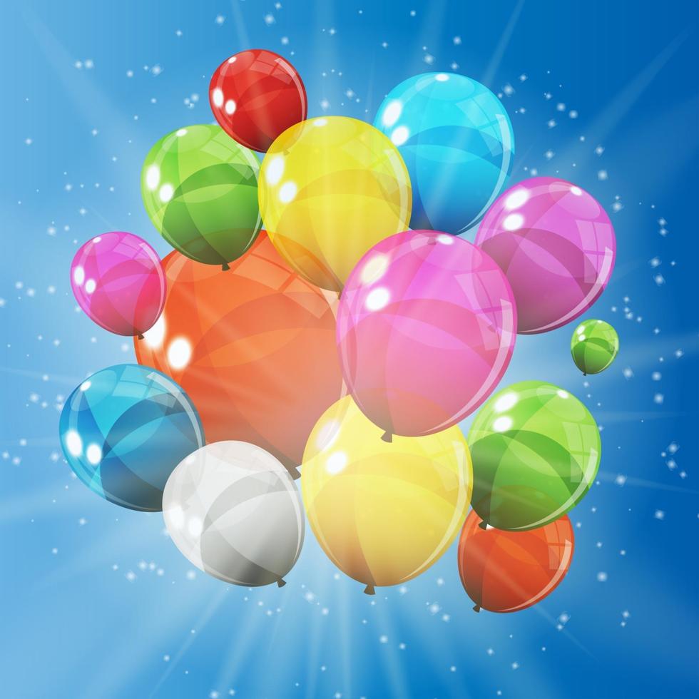 Group of Colour Glossy Helium Balloons Background. Set of Balloons for Birthday, Anniversary, Celebration Party Decorations. Vector Illustration