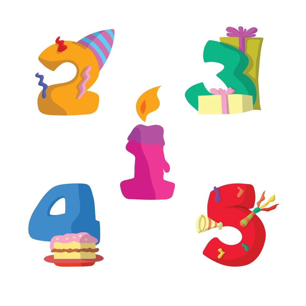 Set of number birthday flat design vector illustration