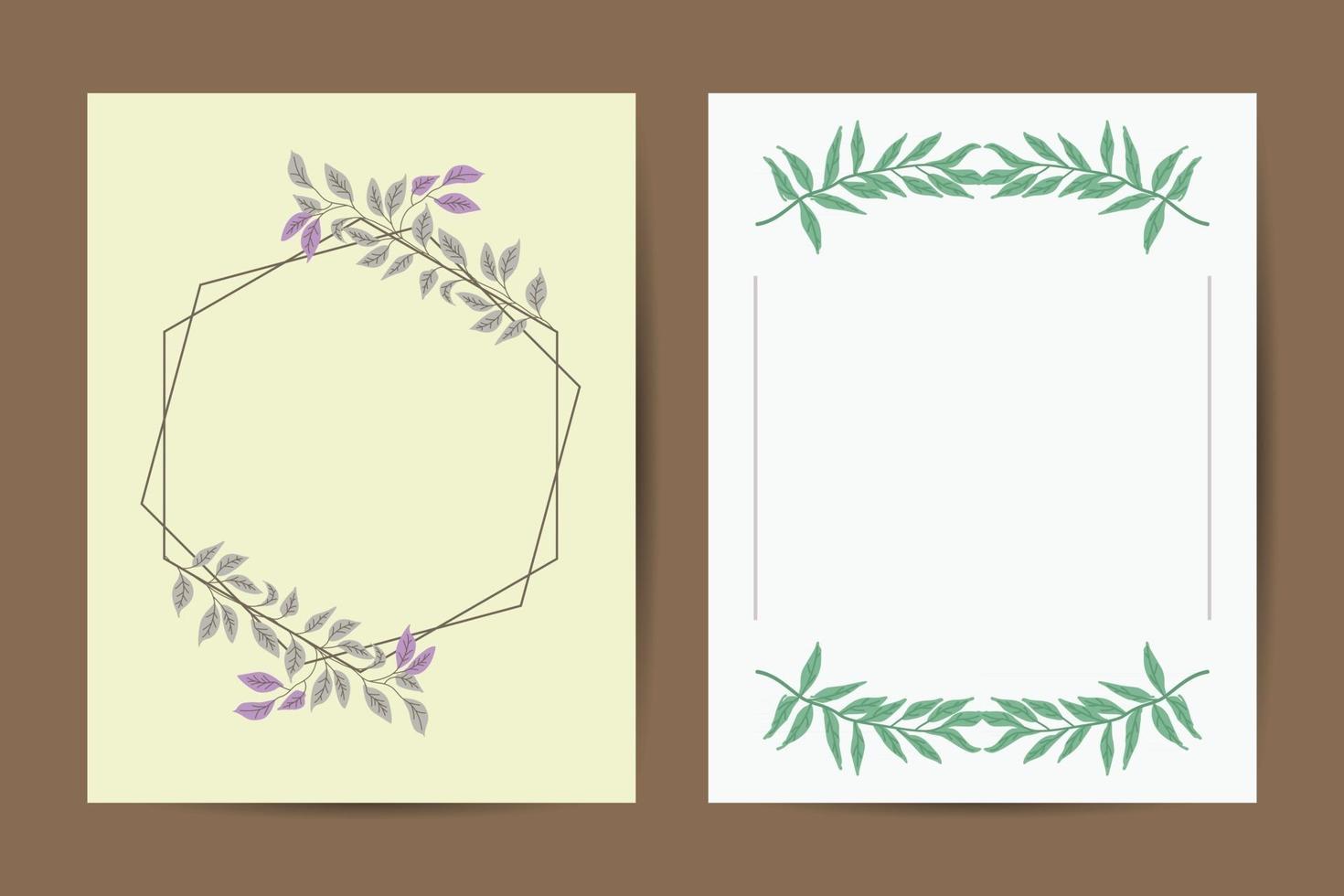 invitación de boda, diseño de tarjeta de invitación floral, hojas de impresión de marco geométrico vector