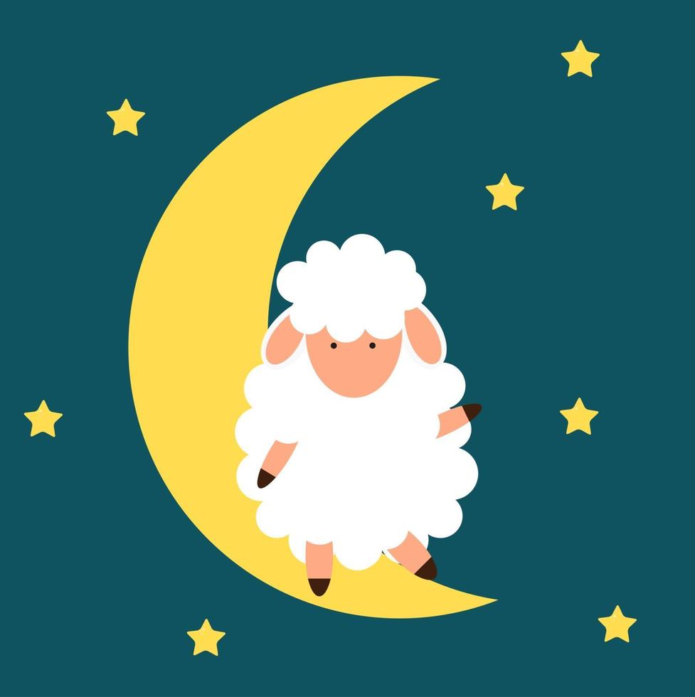 Cute little sheep on the night sky. Good night. vector illustration.