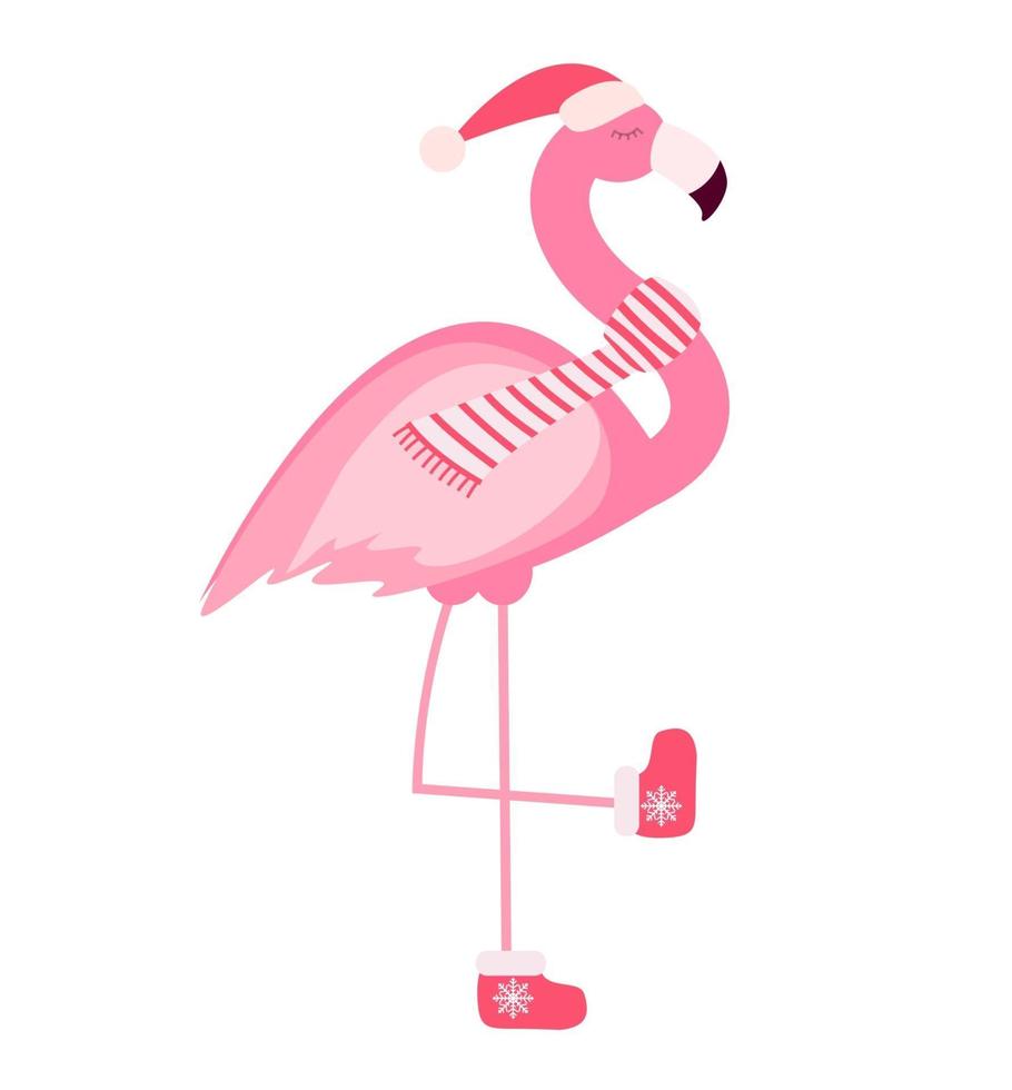 Cute Pink Flamingo New Year and Christmas Background Vector Illustration
