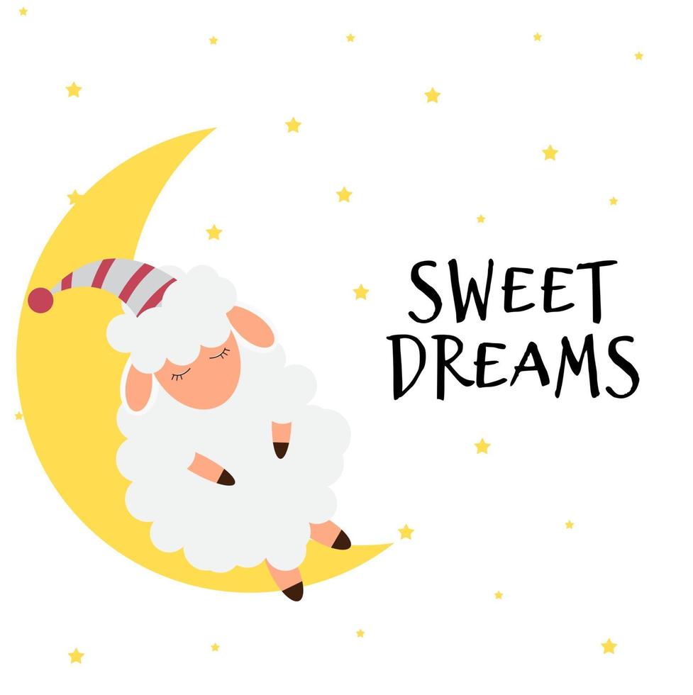 linda ovejita en el cielo nocturno. dulces sueños. ilustración vectorial vector