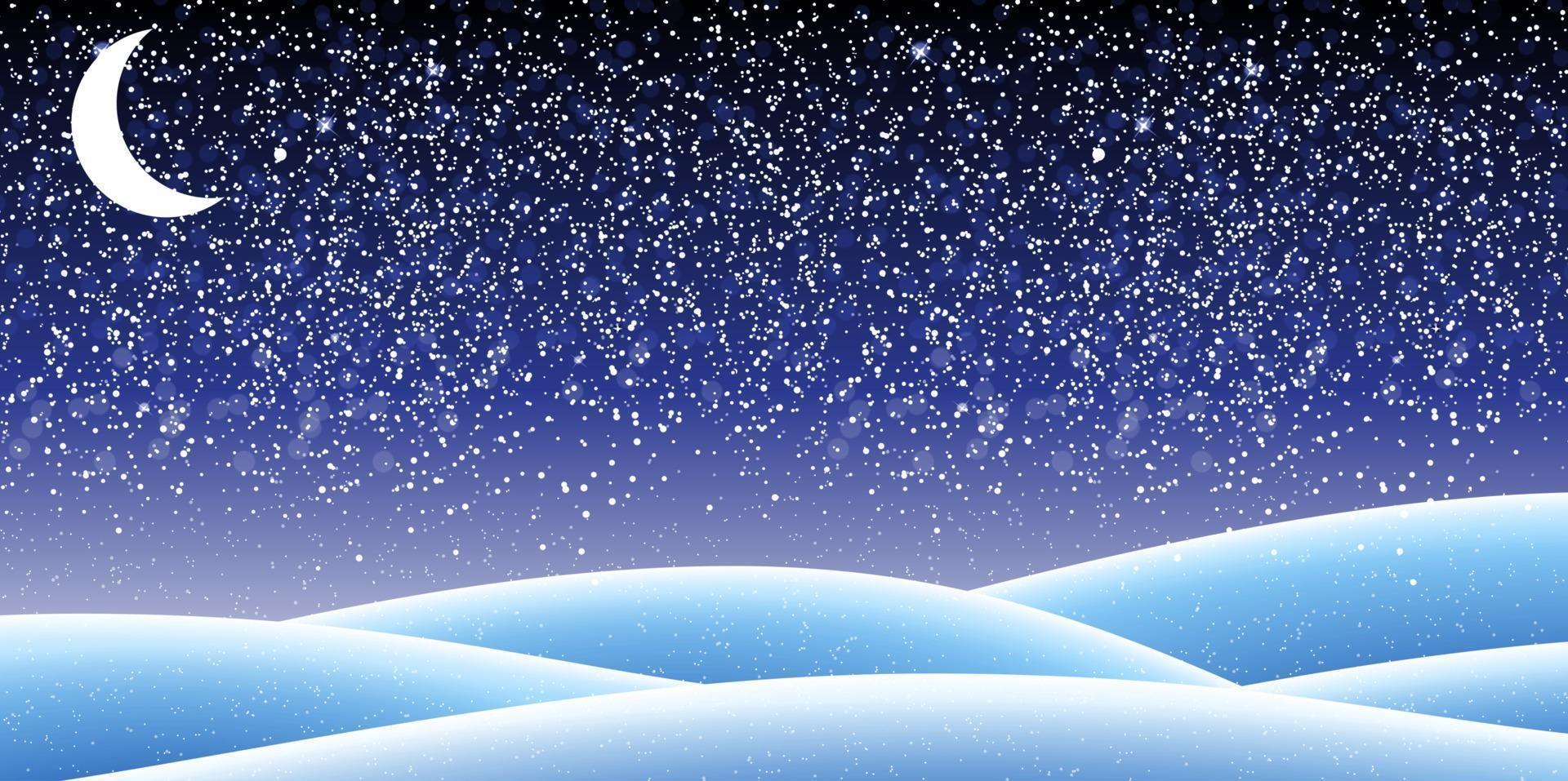 Colorful naturalistic winter background with falling snow on drifts. Vector Illustration