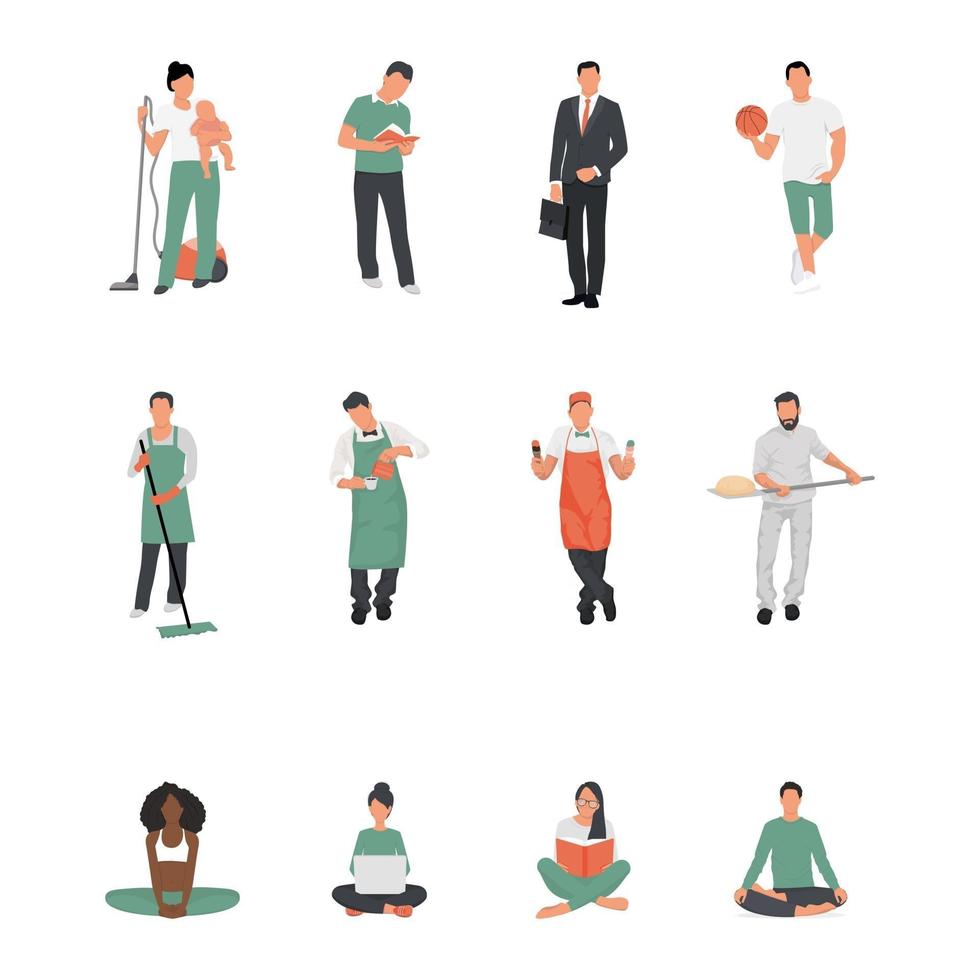 Set of people with different occupations and professions isolated on the white background. Vector illustration