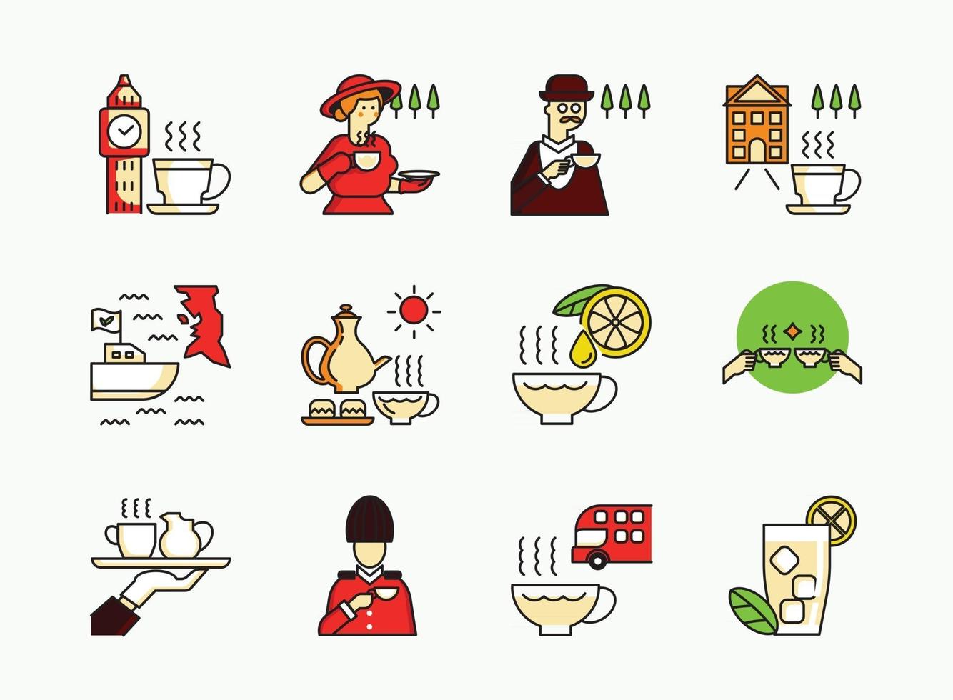 English tea icon set with madame vector