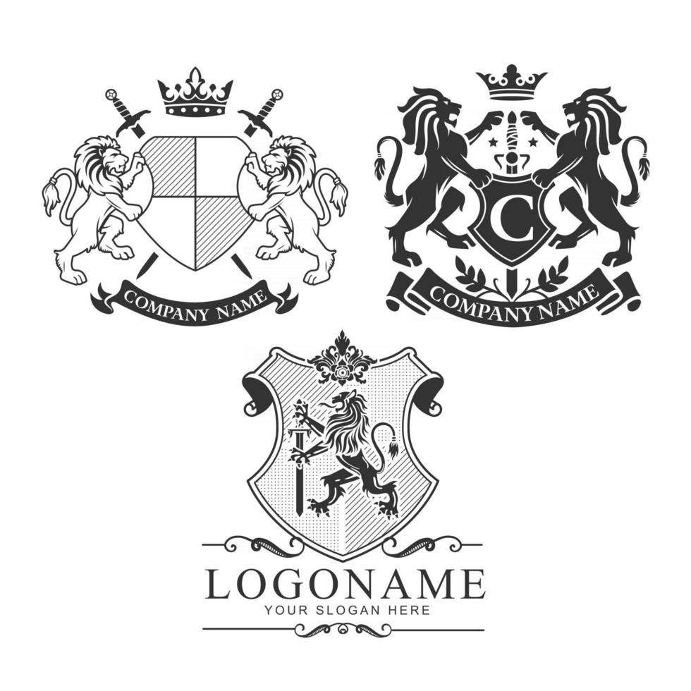 escudo de armas, conjunto de cresta de león, paquete vector