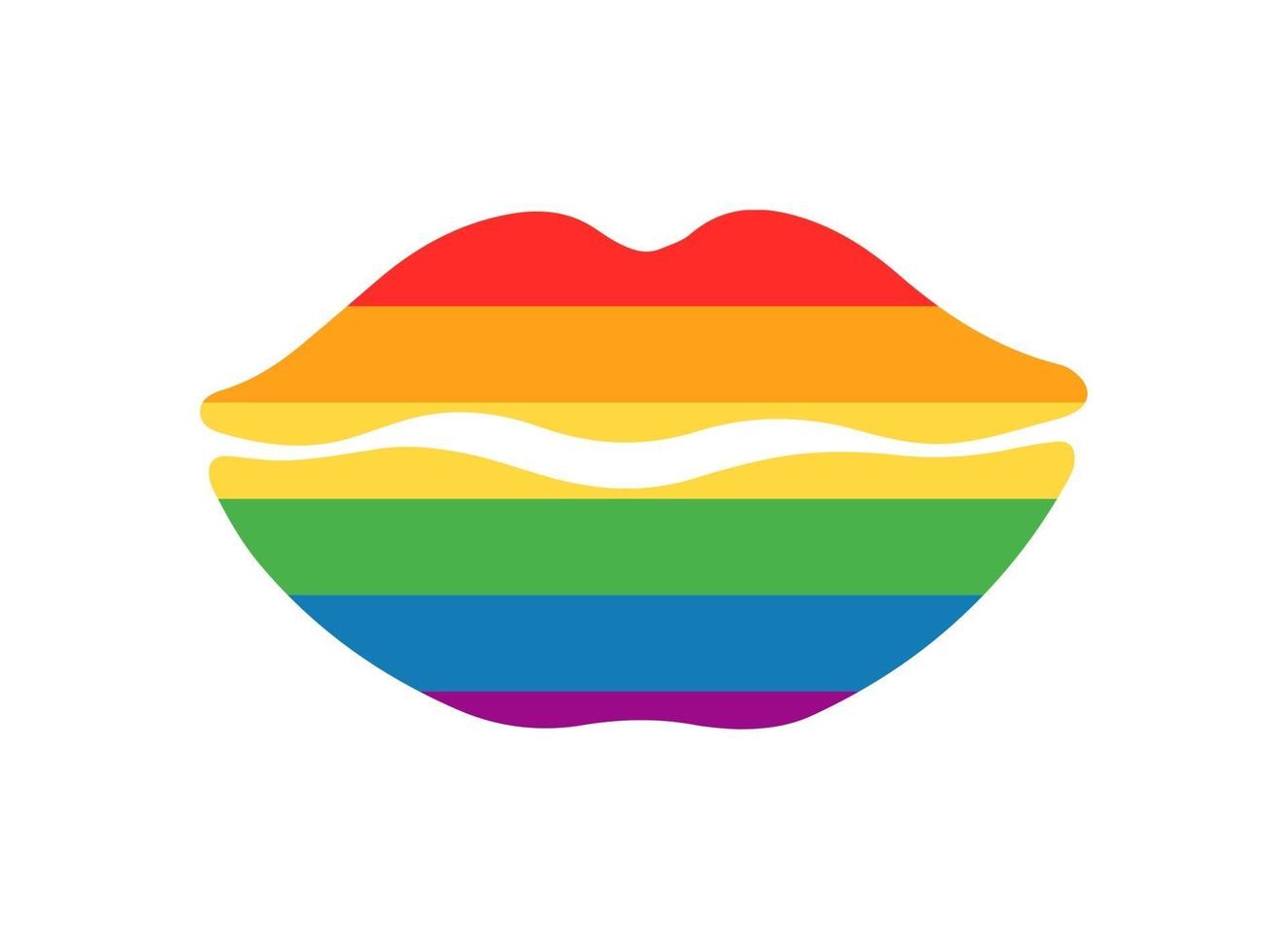 Pride LGBT rainbow coloured lips.  Gay, lesbian, bisexual and transgender community flag  isolated on white background.  Vector flat illustration. Design for banner, poster, greeting card, flyer