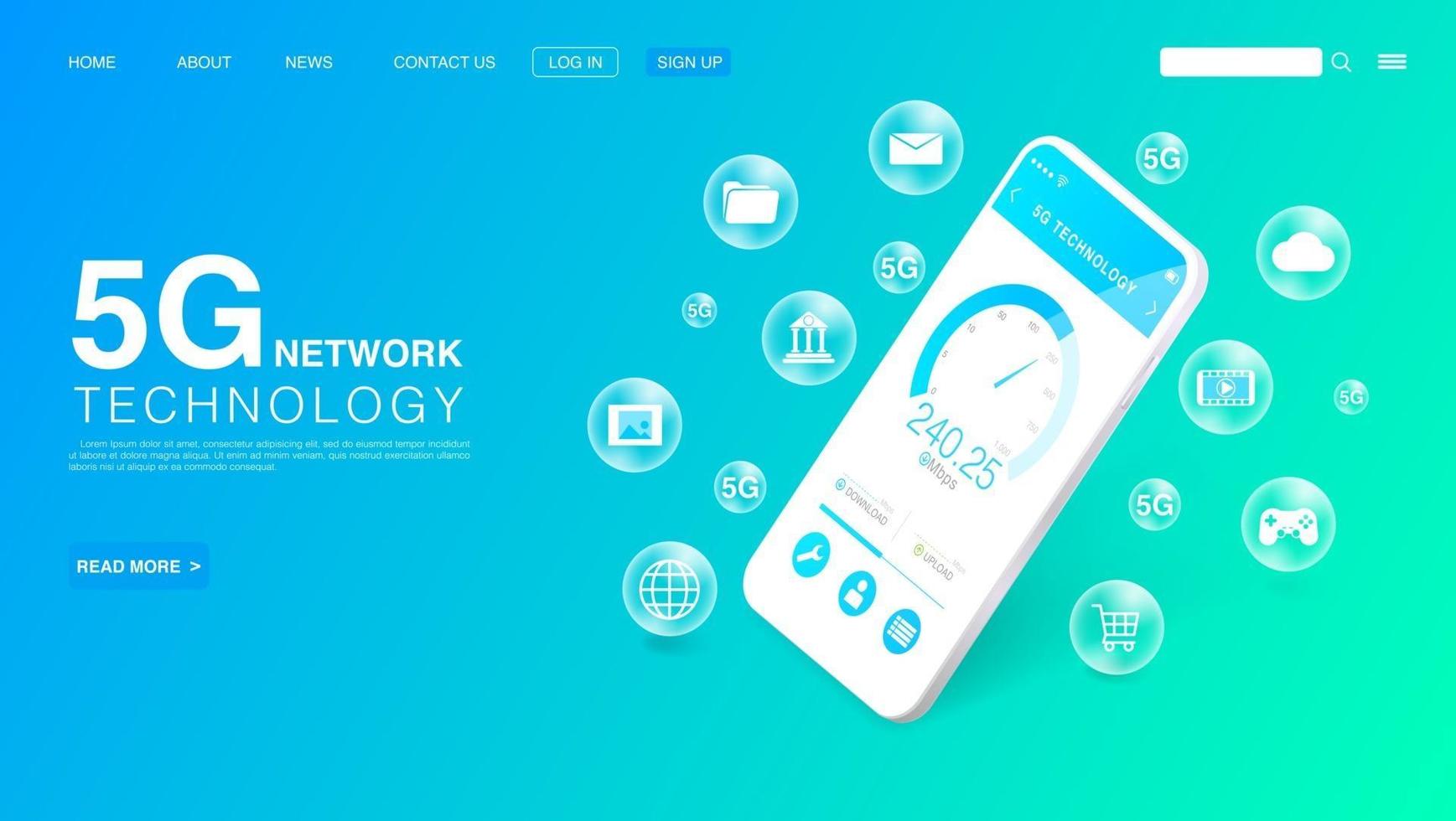 5G Network Wireless Technology Concept. High-Speed Internet. Landing Page Template. Vector EPS 10