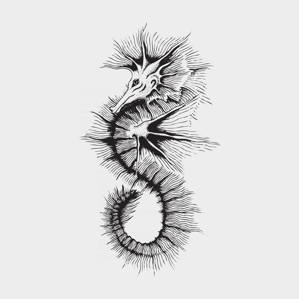 diseño de tatuaje de caballito de mar en blanco y negro vector