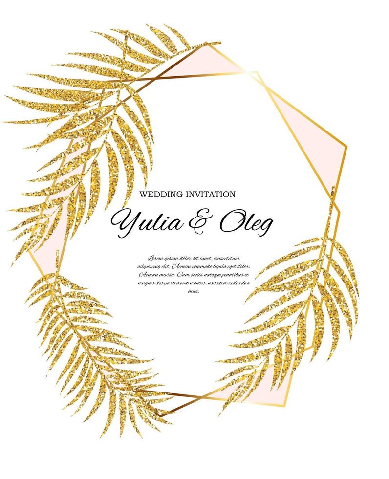 Beautifil Wedding Invitation with Palm Tree Leaf  Silhouette Vector Illustration