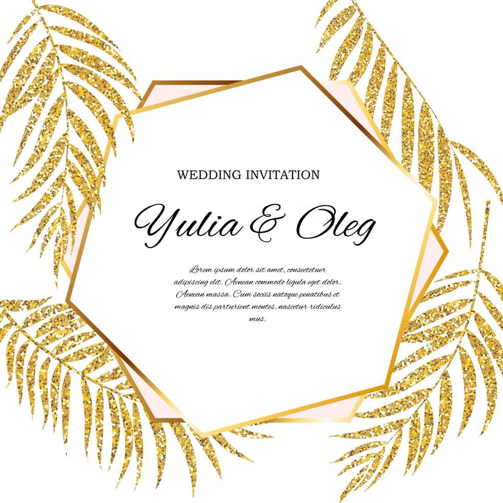 Beautifil Wedding Invitation with Palm Tree Leaf  Silhouette Vector Illustration