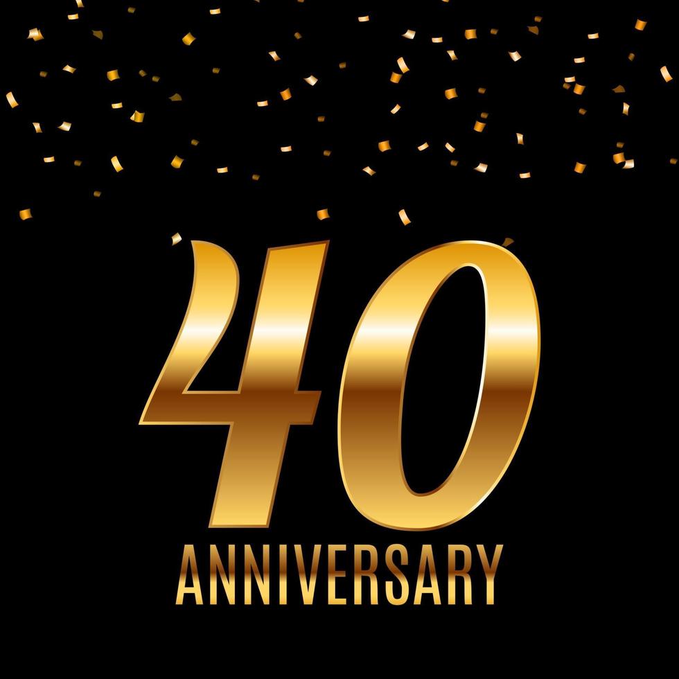Celebrating 40 Anniversary emblem template design with gold numbers poster background. Vector Illustration