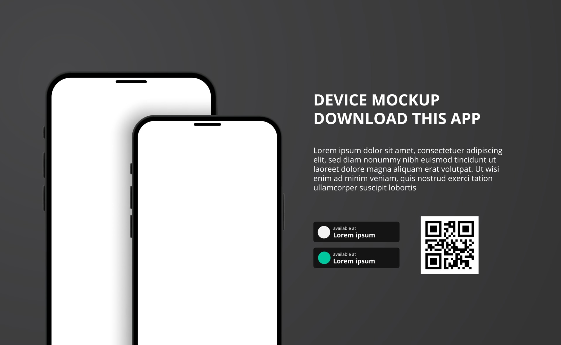 landing page banner advertising for downloading app for mobile phone, 3D  double smartphone device mockup dark background. Download buttons with scan  qr code template. 2795894 Vector Art at Vecteezy
