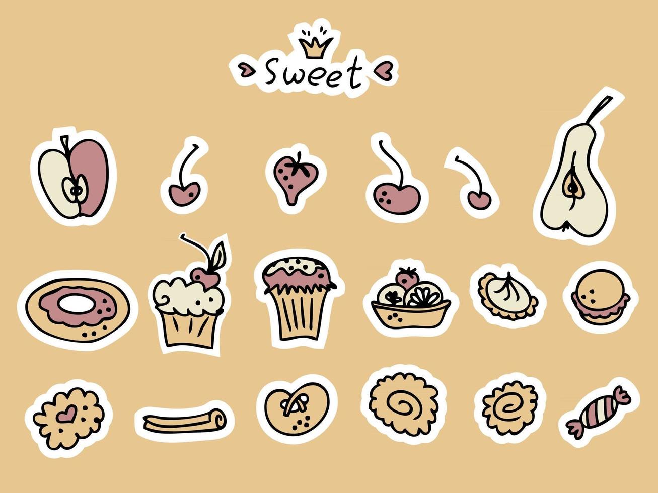 Set of sweets fruits and berries stickers vector