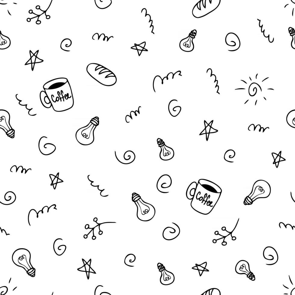 Doodle seamless pattern of light bulbs and stars idea summer theme vector