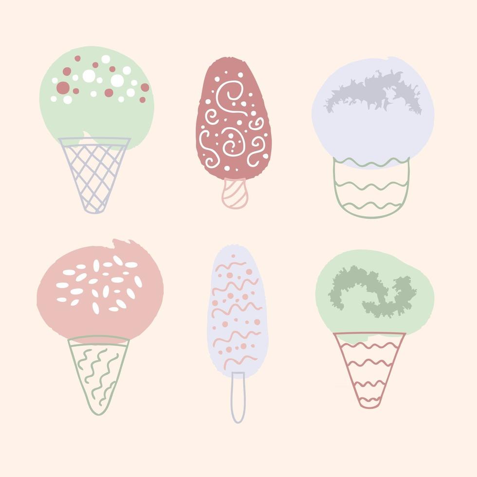 Set of six various tasty sweet delicious ice creams vector