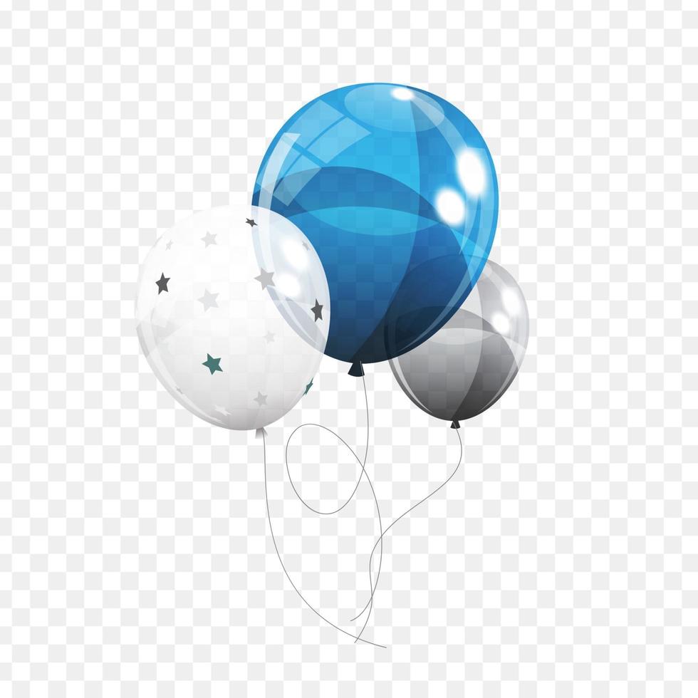 Group of Colour Glossy Helium Balloons Isolated on Transperent  Background. Set of Silver, Blue, White with Confetti Balloons for Birthday, Anniversary, Celebration  Party Decorations. Vector Illustration