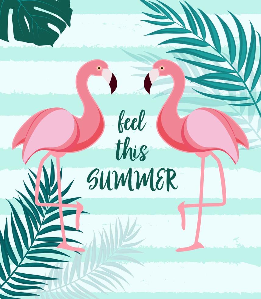 Cute Summer Abstract  Background with Pink Flamingo. Feel this Summer. Vector Illustration