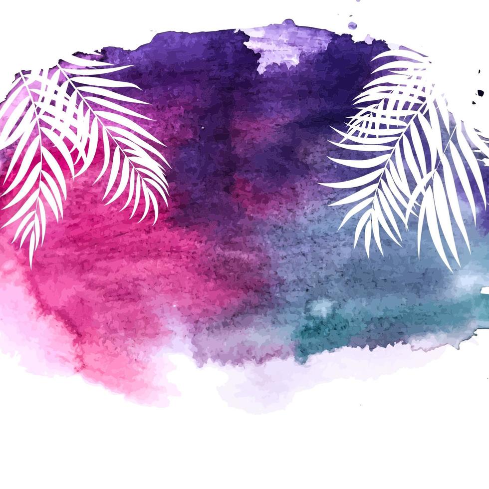 Beautifil Palm Tree Leaf  Silhouette with Aquarelle Watercolor Paint Background Vector Illustration