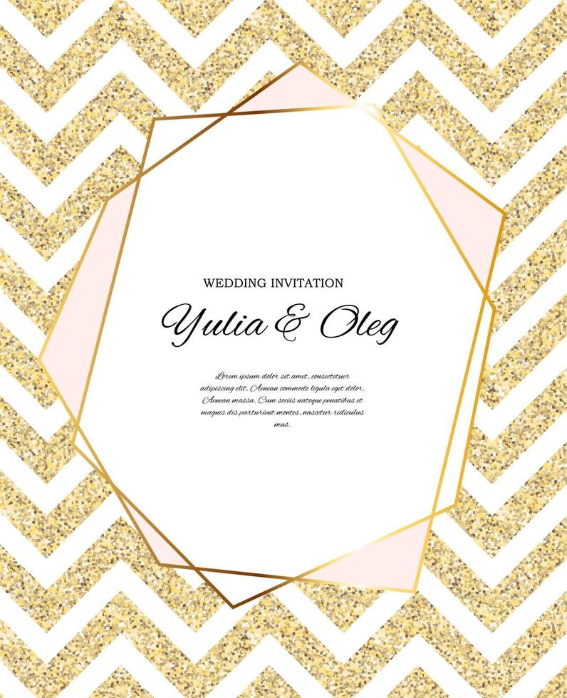 Beautifil Wedding Invitation with Golden Glitter Background Vector Illustration
