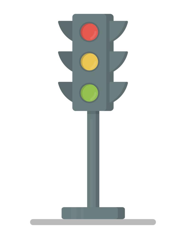 Traffic lights with all three colors on. Flat Design vector Illustration. Traffic Light element