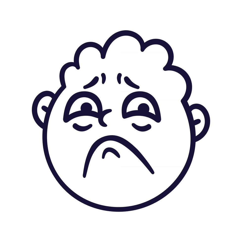 cara abstracta redonda con emociones tristes. tristeza avatar emoji. retrato de un hombre molesto. estilo de dibujos animados. ilustración vectorial de diseño plano. vector