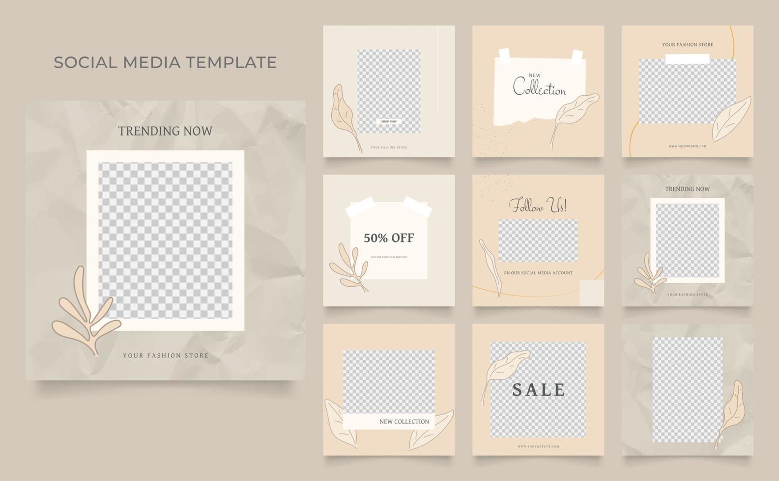 social media template with leaves vector