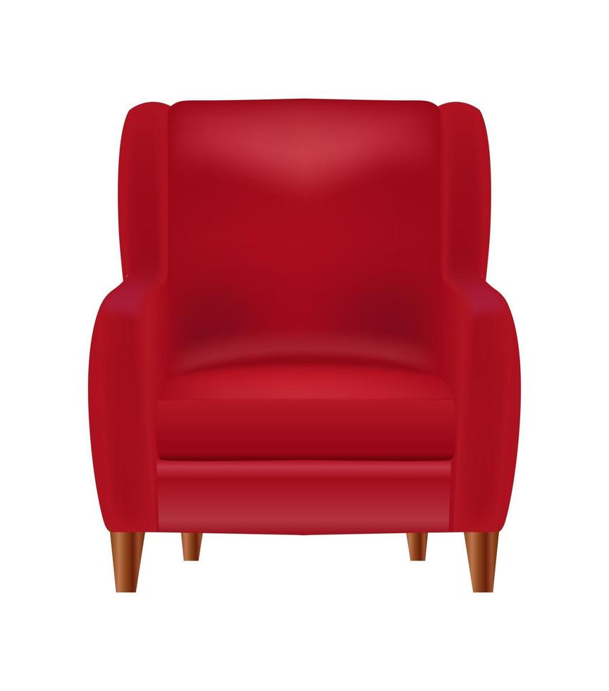 Realistic Red Armchair  Front View Isolated on White Background Vector Illustration