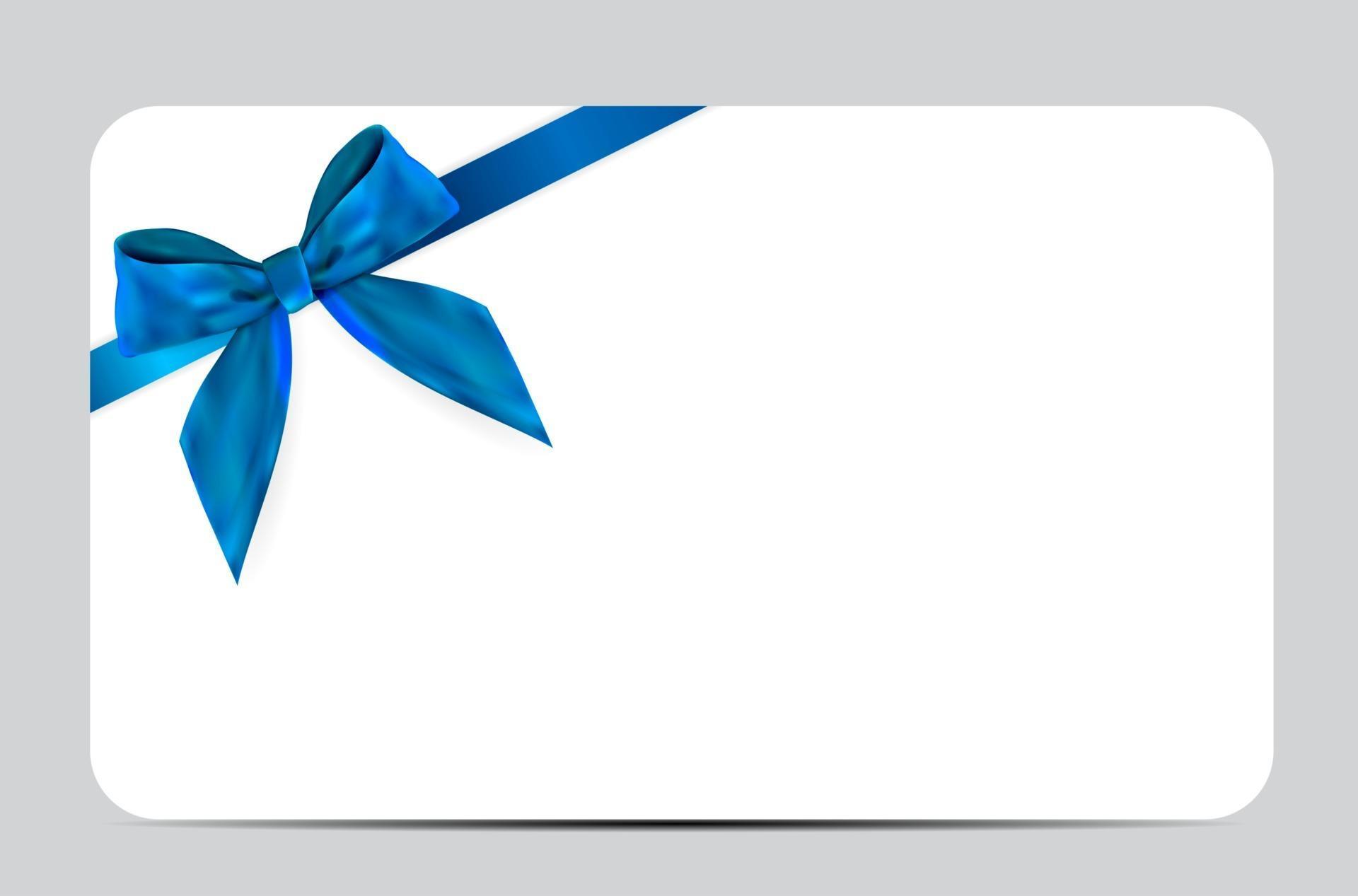 Blank Gift Card Template with Blue Bow and Ribbon. Vector Illustration