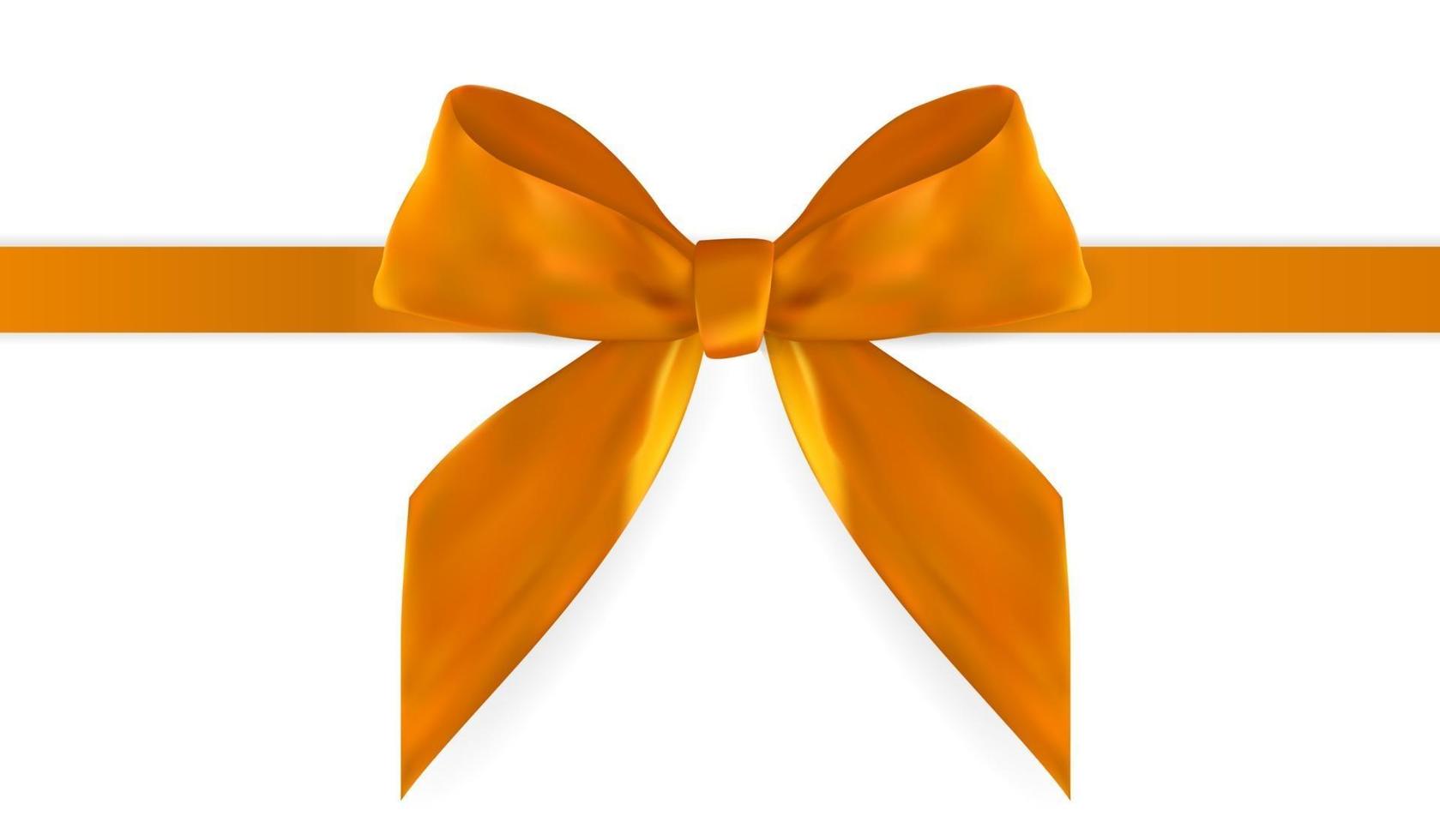 Decorative orange bow with ribbon isolated on white. 3D Realistic Vector Illustration