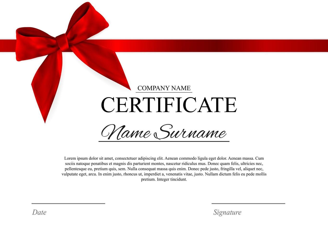 Certificate template Background with red bow. Award diploma design blank. Vector Illustration