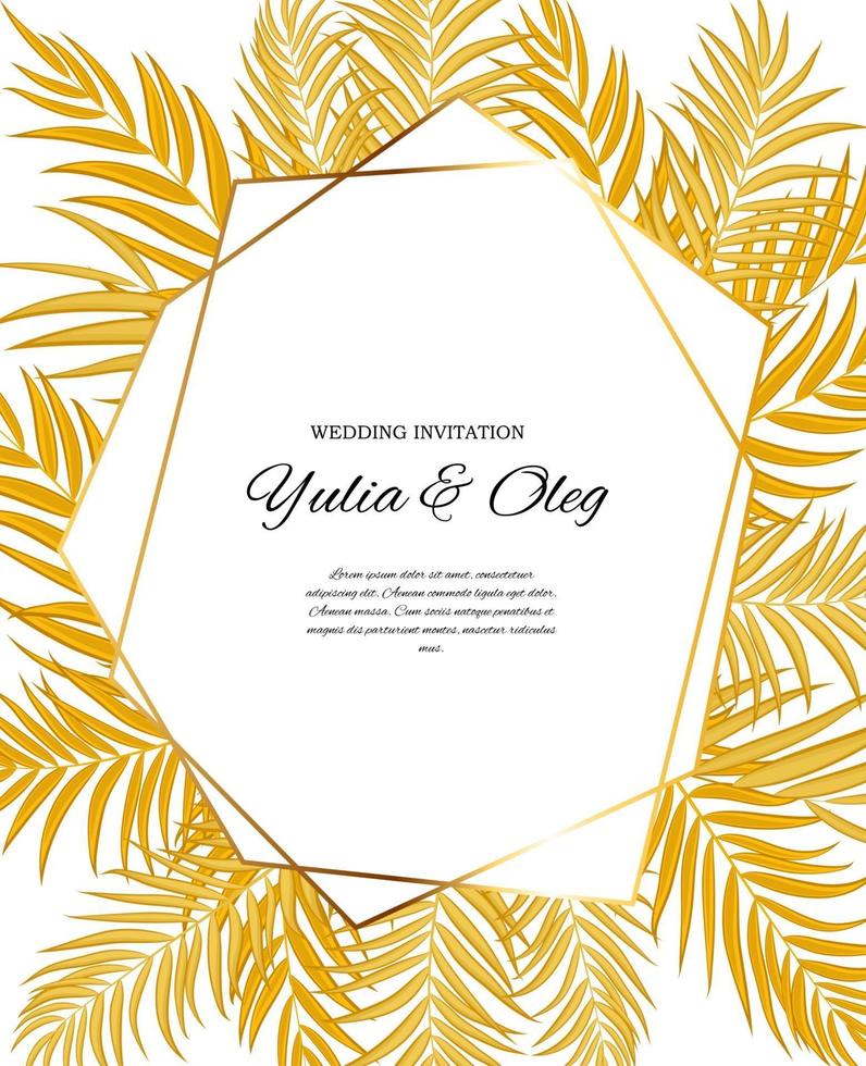 Beautifil Wedding Invitation with Palm Tree Leaf  Silhouette Vector Illustration