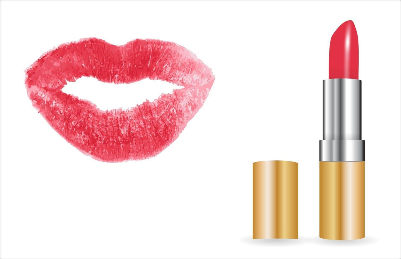 3D Model of realistic red lipstick with lip print. Vector Illustration. EPS10