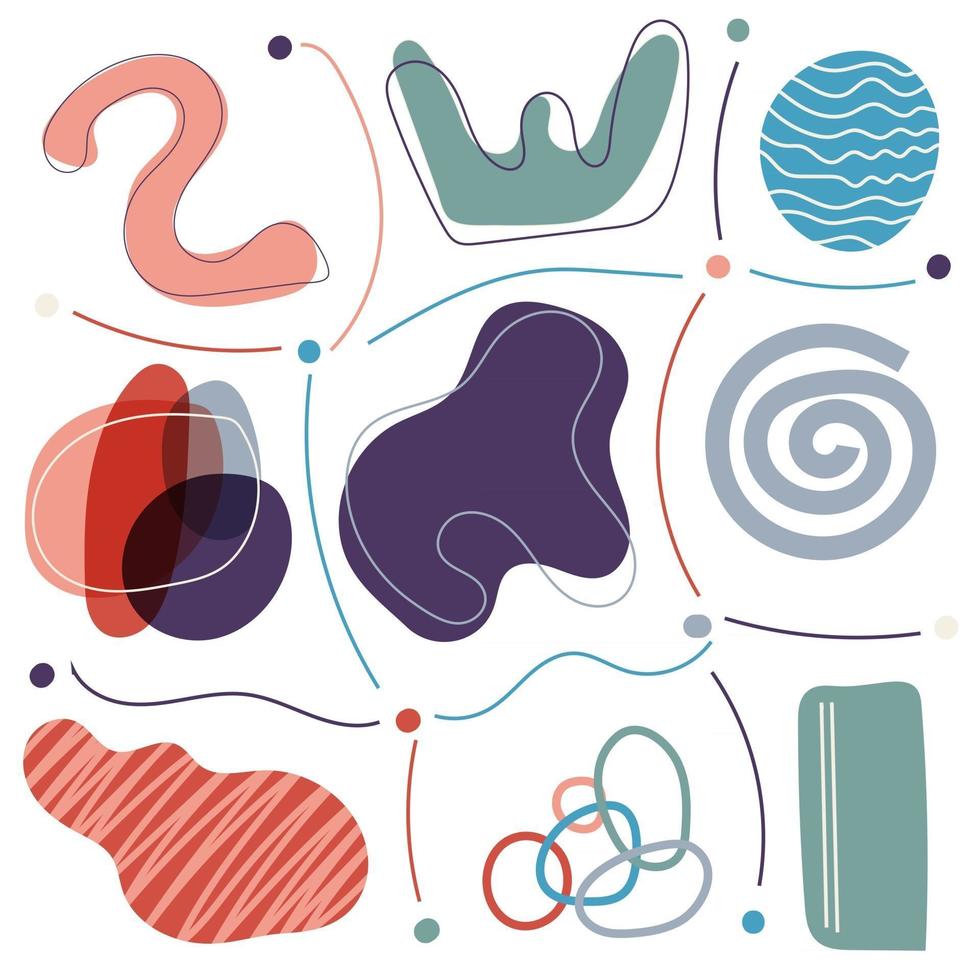 conjunto de elementos de doodle estéticos contemporáneos creativos de forma orgánica dibujados a mano modernos de moda abstractos sobre fondo blanco vector
