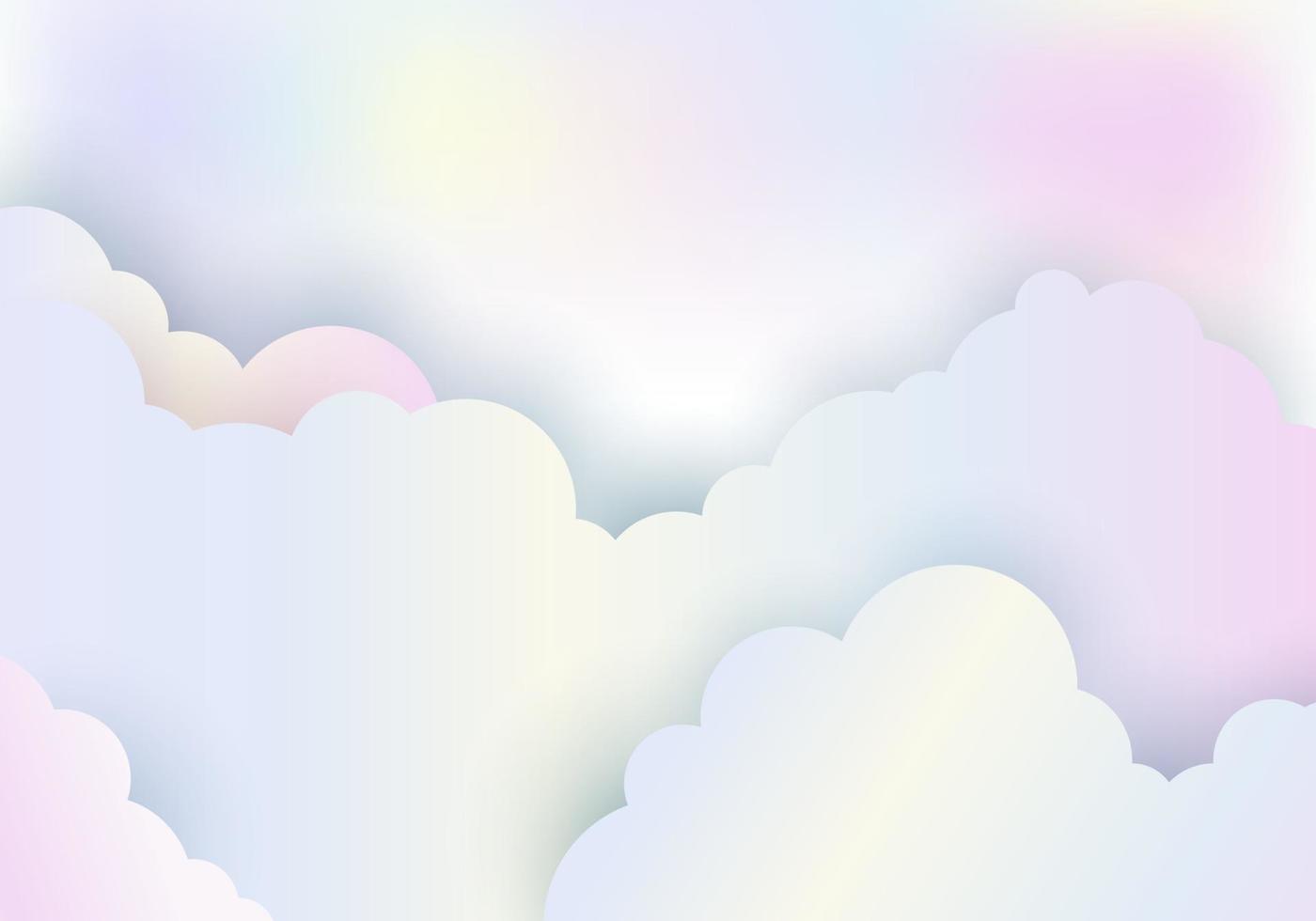 Cloudy rainbow color pastel sky background paper cut style vector