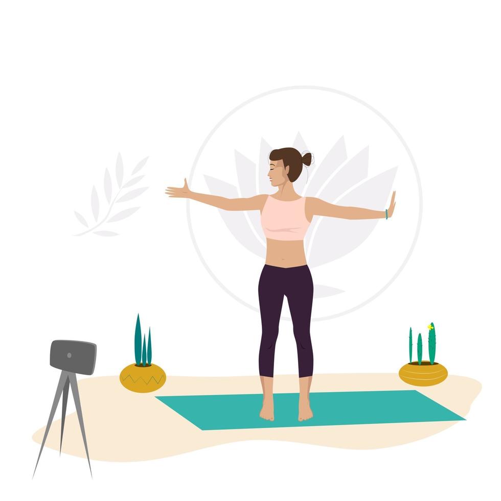 Girl yoga instructor online shows exercises 2796476 Vector Art at Vecteezy