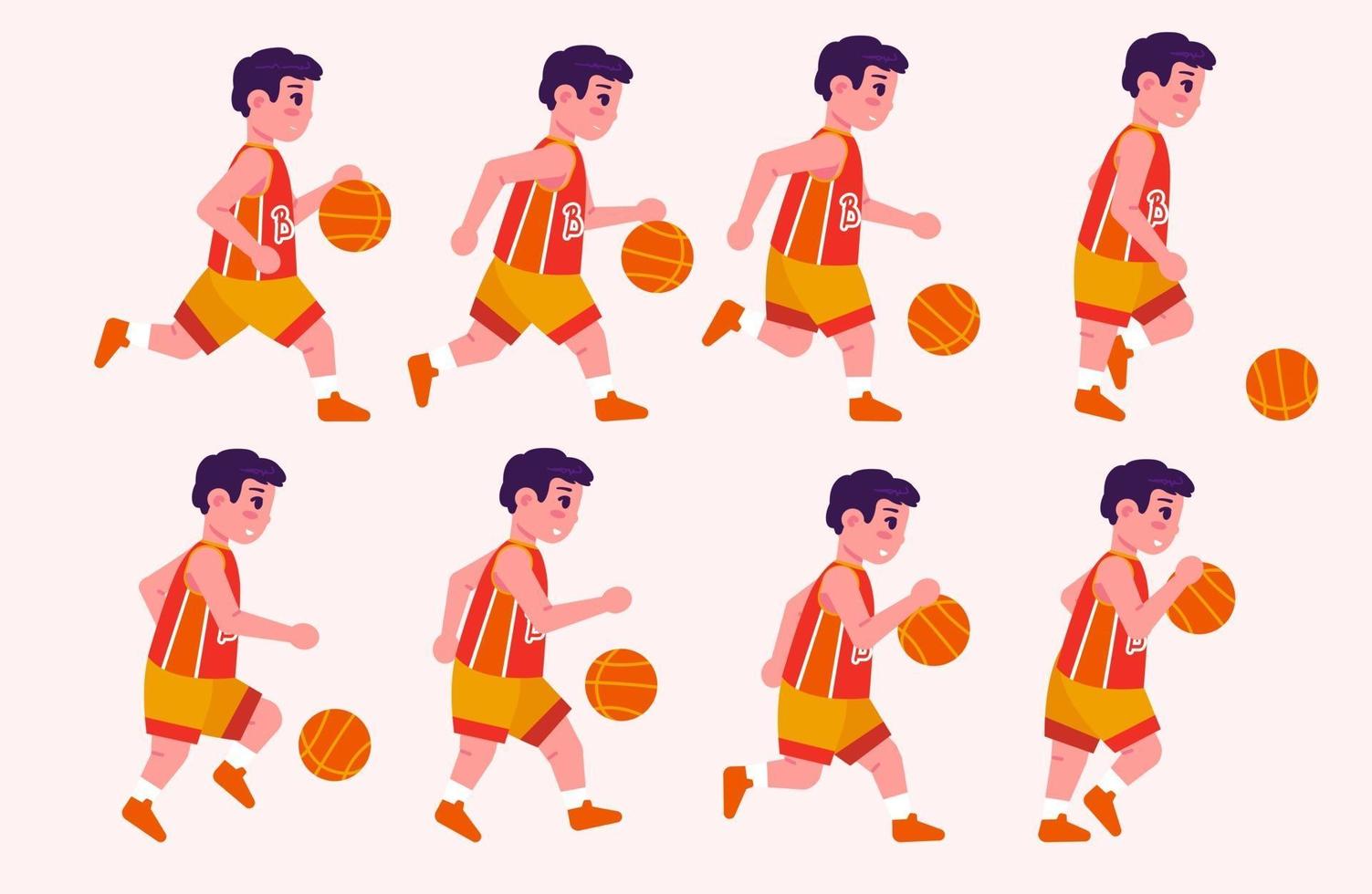 Boy playing basketball animated frames set vector