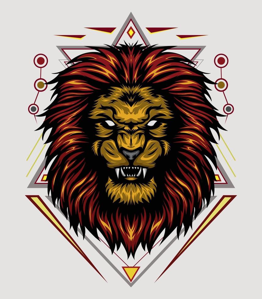 vector lion head with ornament background. king of lion illustration for shirt design