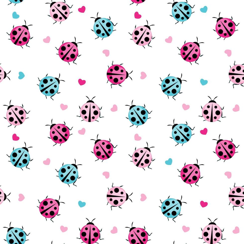 Cute Ladybug Seamless Pattern Background Vector Illustration